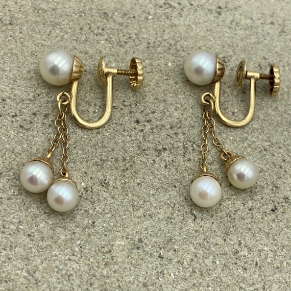 Vintage 14ct Gold Cultured Pearl Dangly 