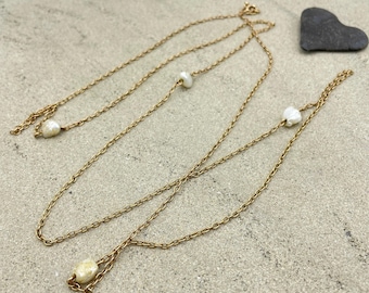 Antique, 9ct Gold & Baroque Pearl Long Chain Necklace