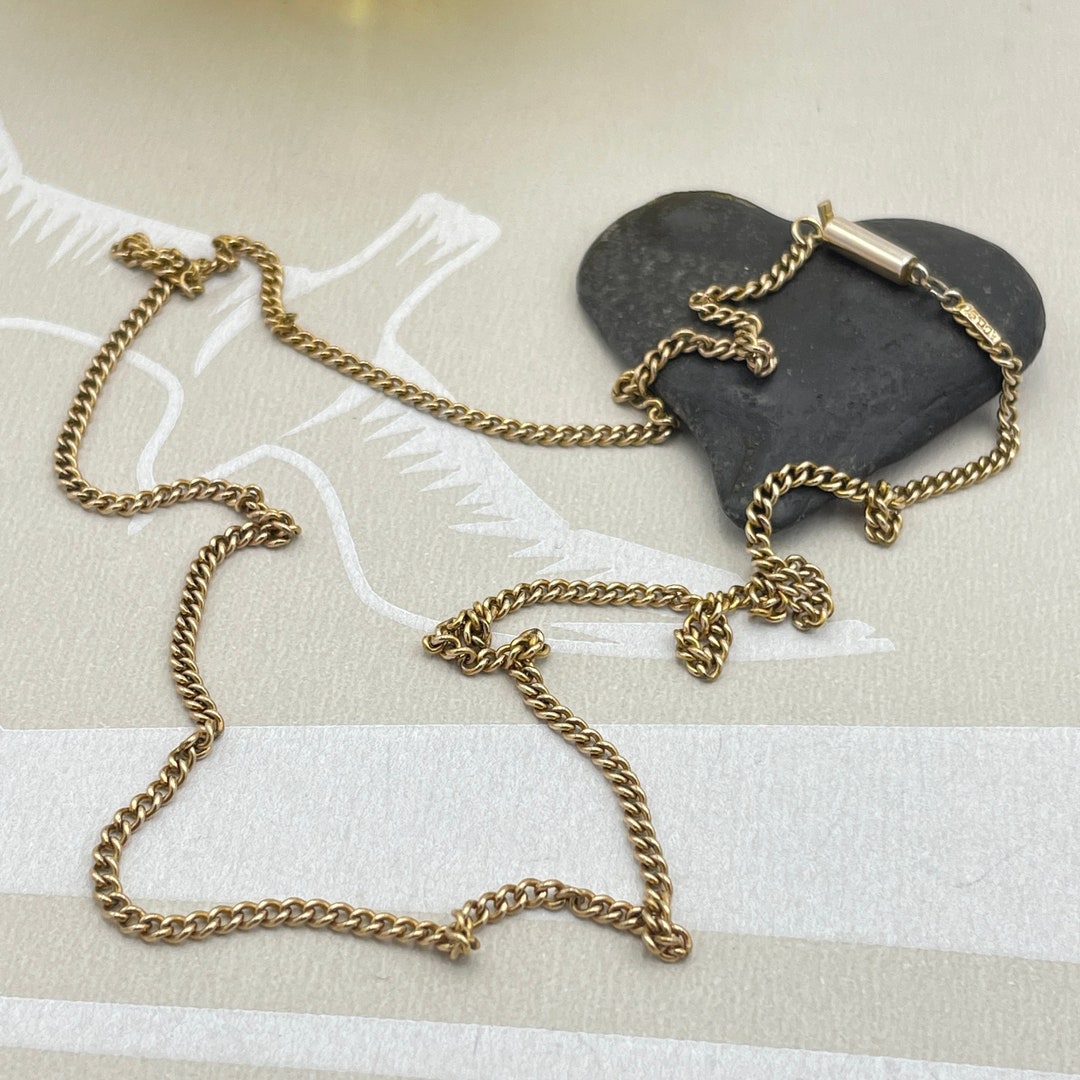 Antique 9ct Gold Fine Curb Link Chain With Barrel Clasp Etsy