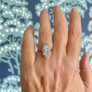 Edwardian 18ct Gold & Platinum Old Cut Diamond Navette Ring