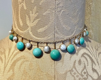 Edwardian 9ct Gold, Turquoise And Pearl Arts & Crafts