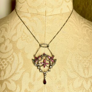 French Antique, Belle Epoque, Silver & Paste, Pendant Necklace c1900