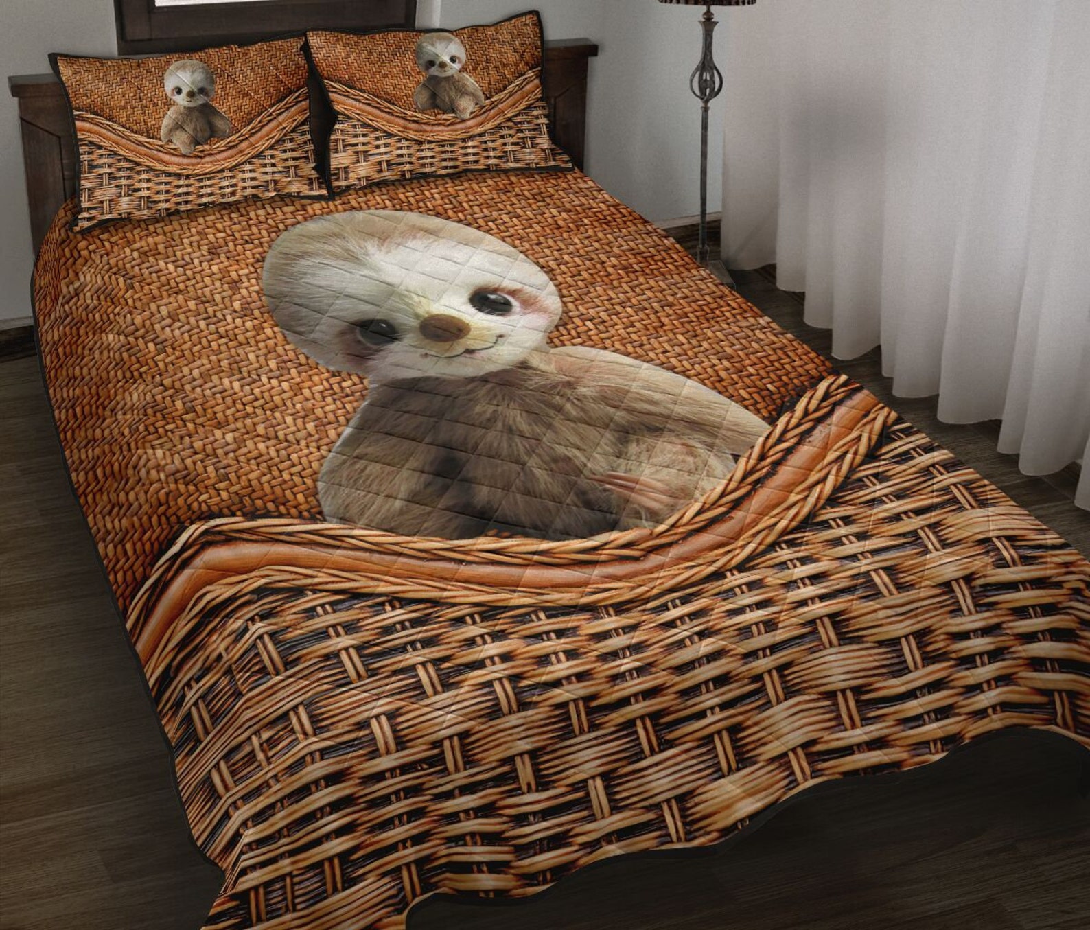 Sloth Bamboo Basket Style Quilt Bed Set 806 Adult Cover Etsy