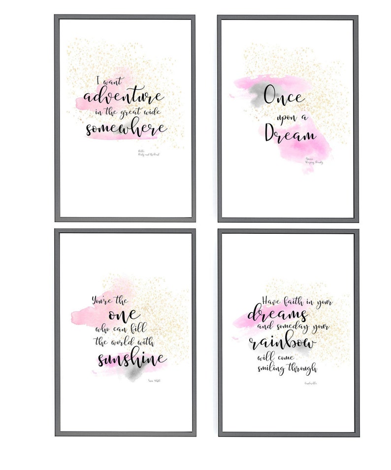 Set of 4 Disney Princess Song Lyric Quote Wall Art for | Etsy