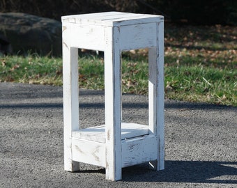 10X10X22 Inch Side Table/ Small All White Distressed Coffee Table / SMALL Reclaimed Wood Rustic Farmhouse-Style End Table