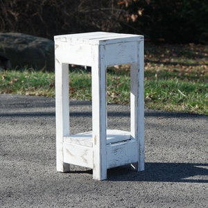 Reclaimed Wood End Table: Small Distressed White Farmhouse Side Table