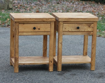 Set of 2 Rustic Farmhouse-Style Bedside Cabinet W/Drawer & Shelf for your bedroom Or for a great gift / Set or Single