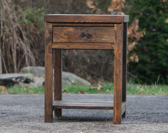 Set of 2 Dark Walnut Country-Style Nightstands With Drawer & Shelf / Single Nightstand