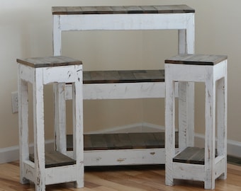 Set of 3 Farmhouse TV Console Table With 2 Side Tables