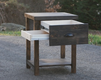 Set of 2 / Single Farmhouse Rustic Nightstands With Concealed Compartment. Bedside Table With Secret Storage