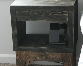 Rustic & Modern Nightstand With Drawer (Tapered Legs)