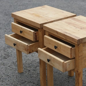 2 Drawers Rustic Bedside Table Single Set of 2 Solid Wood Nightstands image 2