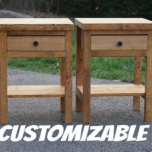 May include: Two wooden nightstands with a single drawer and a lower shelf. The nightstands are made of natural wood with a light brown finish. The drawer pulls are black metal.