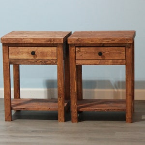 Set of 2 Rustic Nightstands With Drawer & Shelf / Farmhouse-Style Bedside Tables Set / Country Style Nightstands