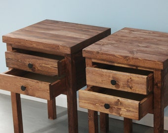Rustic Nightstands Set With 2 Drawers / Set of 2 Country-Style Nightstand