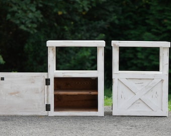 Rustic Farmhouse Nightstand: Solid Wood End Table With Door