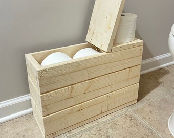 Unfinished Country Style Toilet Paper Holder Wooden Box. (Holds up to 6 toilet papers) Great Housewarming Gift!