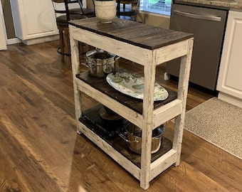 Small- Farmhouse Style Kitchen Island / White distressed / White Washed / Rustic