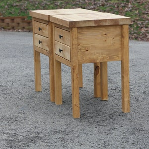 2 Drawers Rustic Bedside Table Single Set of 2 Solid Wood Nightstands image 4