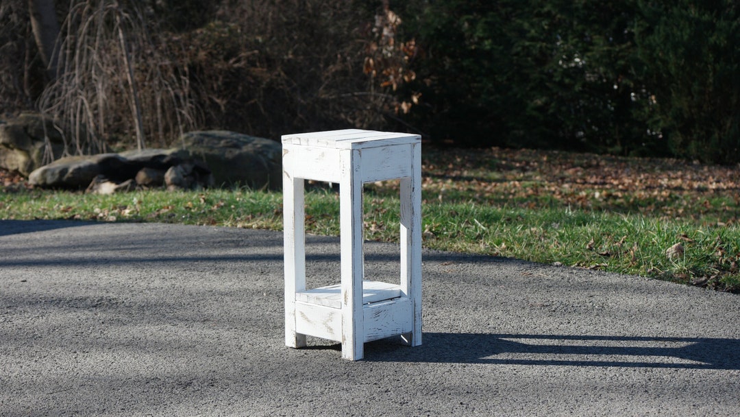 Reclaimed Wood End Table: Small Distressed White Farmhouse Side Table ...
