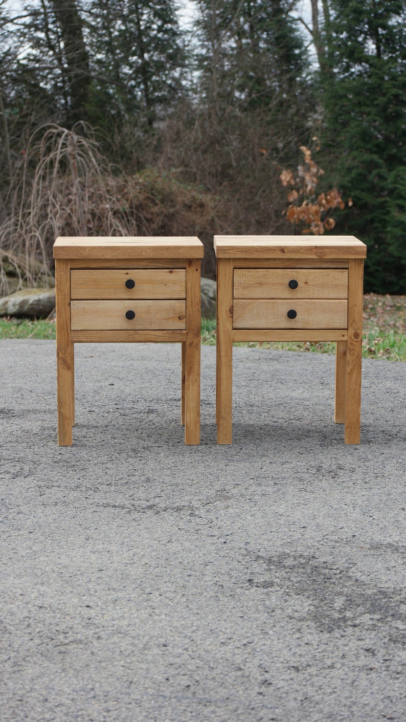 2 Drawers Rustic Bedside Table Single Set of 2 Solid Wood Nightstands image 1