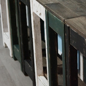 Reclaimed-Style End Table: Rustic Farmhouse Style Side Table (10x10x22 Inch) Green Distressed