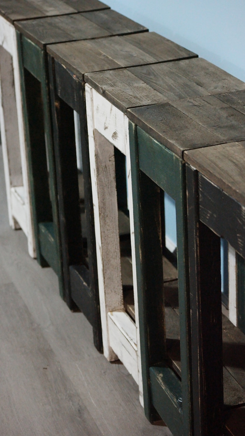 Reclaimed-Style End Table: Rustic Farmhouse Style Side Table (10x10x22 Inch) Green Distressed
