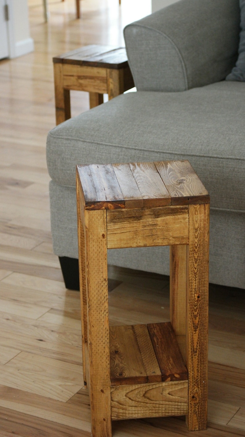 Reclaimed-Style End Table: Rustic Farmhouse Style Side Table (10x10x22 Inch)