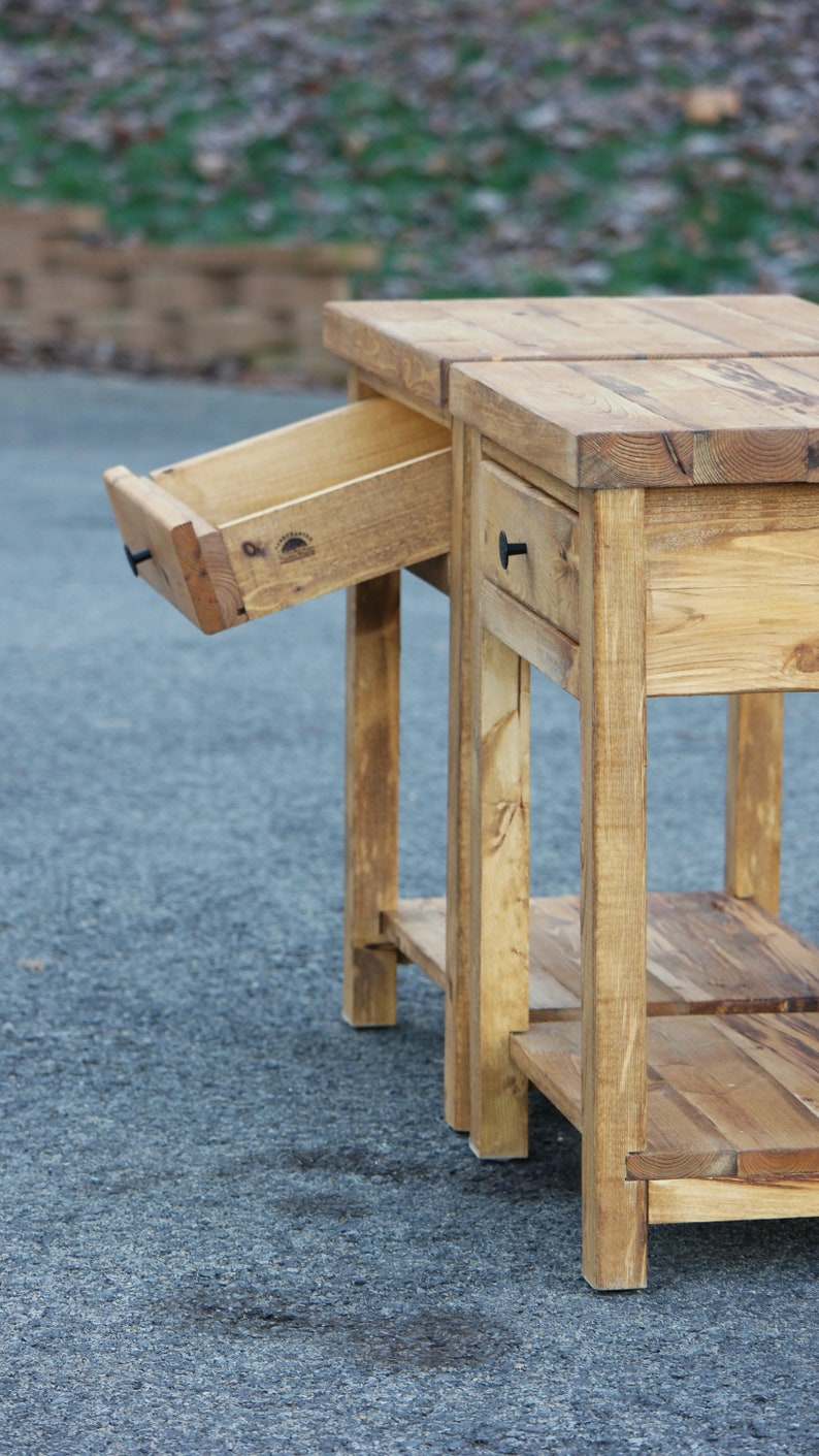 Set of 2 Rustic Farmhouse-Style Bedside Cabinet W/Drawer & Shelf for your bedroom Or for a great gift / Set or Single image 7