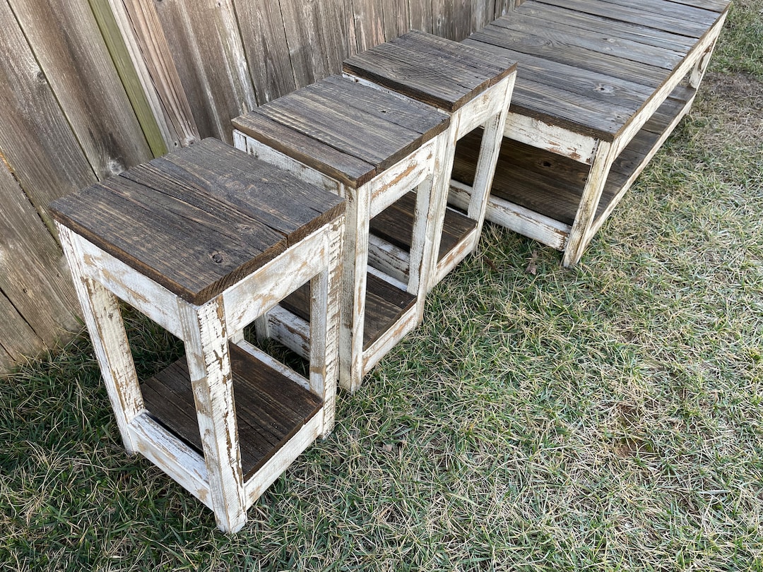 Rustic Farmhouse End Table: Reclaimed Wood Style, Solid Pine - Etsy