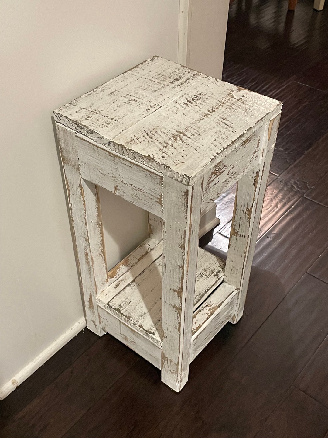 10X10X22 Inch Side Table/ Small All White Distressed Coffee Table / SMALL Reclaimed Wood Rustic