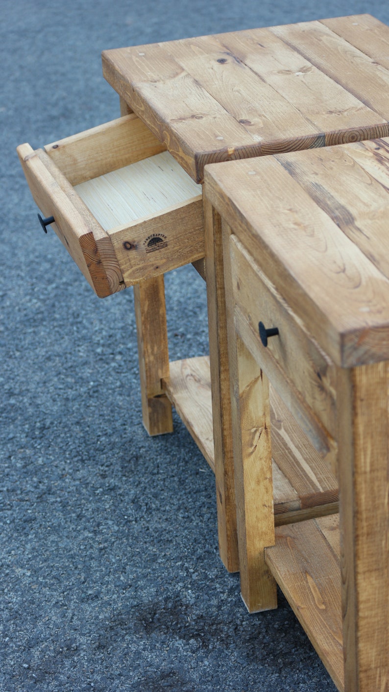 Set of 2 Rustic Farmhouse-Style Bedside Cabinet W/Drawer & Shelf for your bedroom Or for a great gift / Set or Single image 8