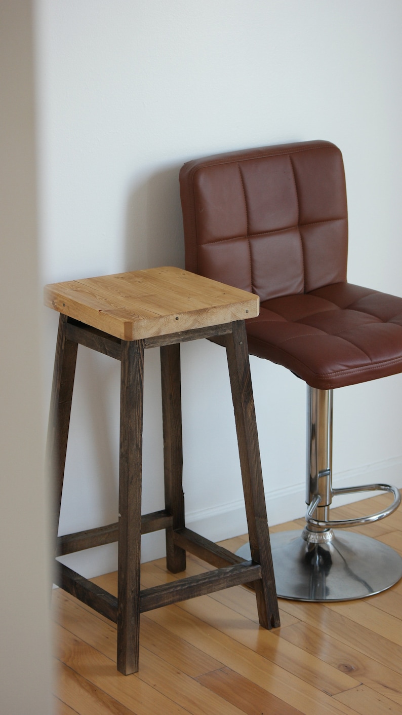 Handmade Solid Wood Bar Stool: Rustic Farmhouse Counter Height - Etsy