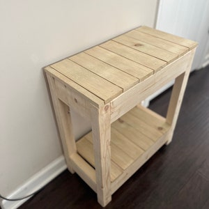 Unfinished Farmhouse-Style Sofa End Table / Natural Wood Vintage-Style End Table