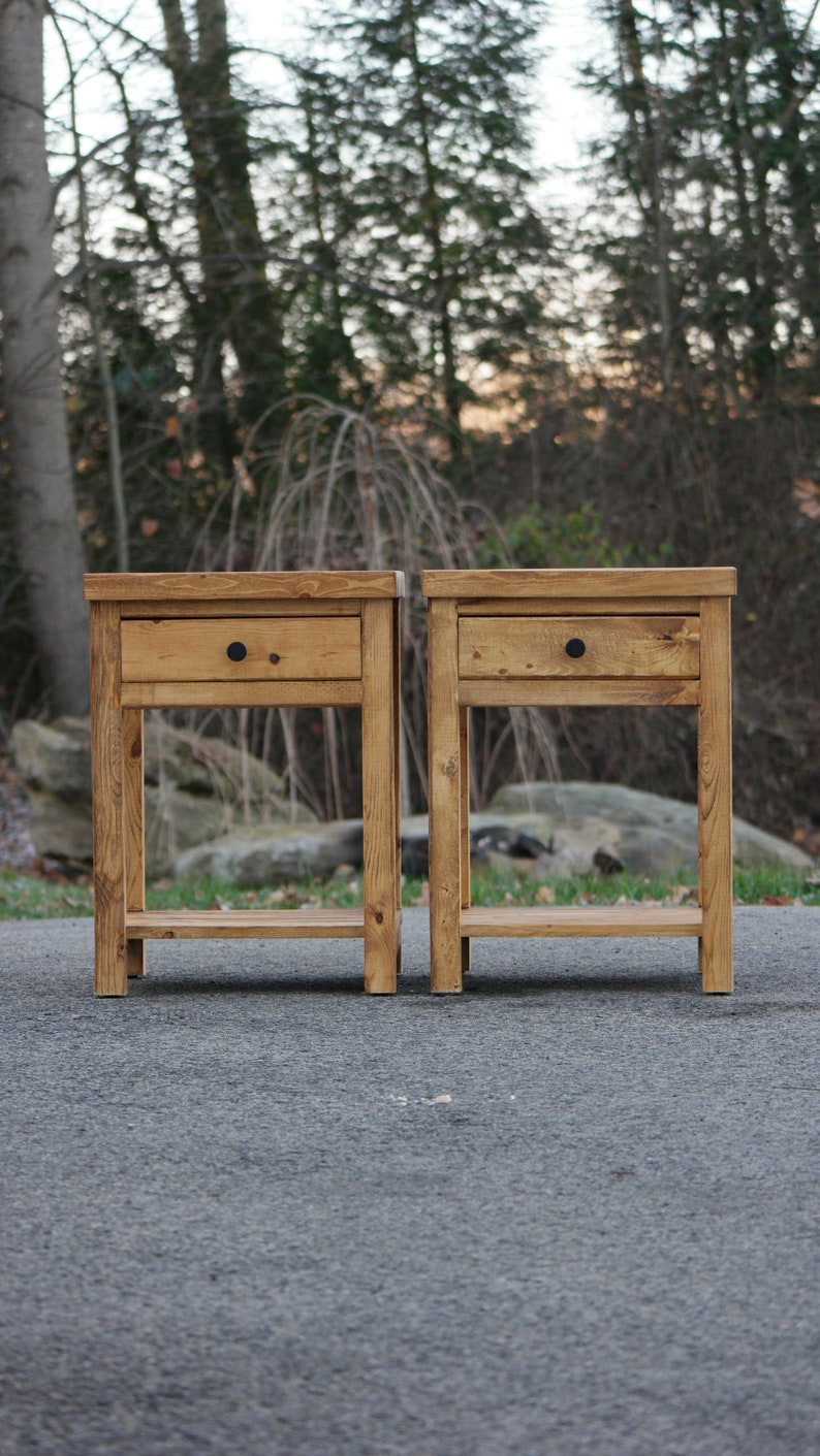 Set of 2 Rustic Farmhouse-Style Bedside Cabinet W/Drawer & Shelf for your bedroom Or for a great gift / Set or Single image 4