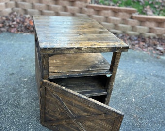 Country Farmhouse Nightstand With Door / Rustic Side Table With Door / Farmhouse End Table With Door