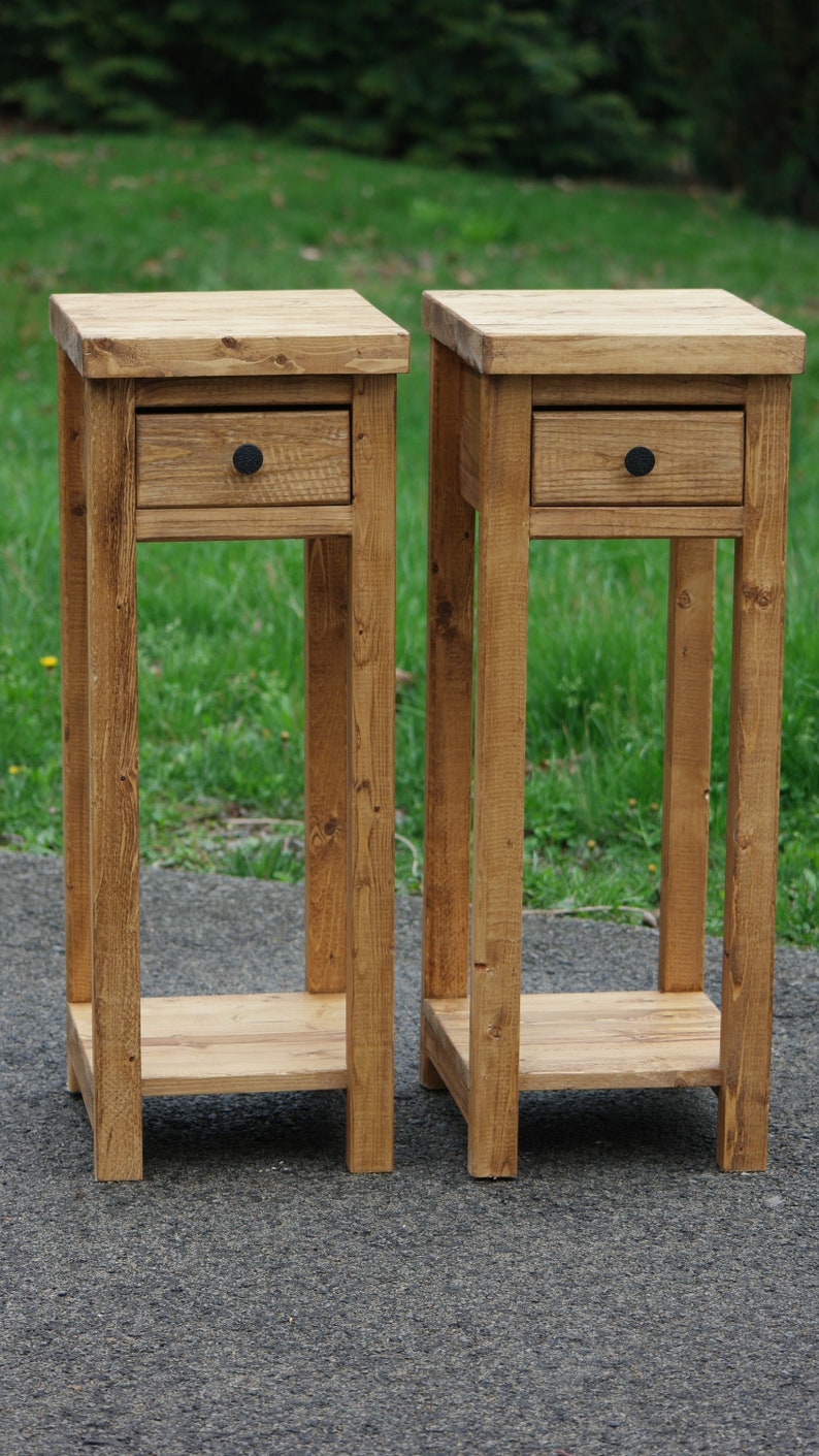 Solid Wood Narrow Table: Skinny Side Table With Drawer & Shelf - Etsy