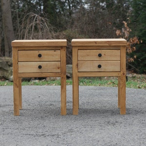 2 Drawers Rustic Bedside Table Single Set of 2 Solid Wood Nightstands image 3