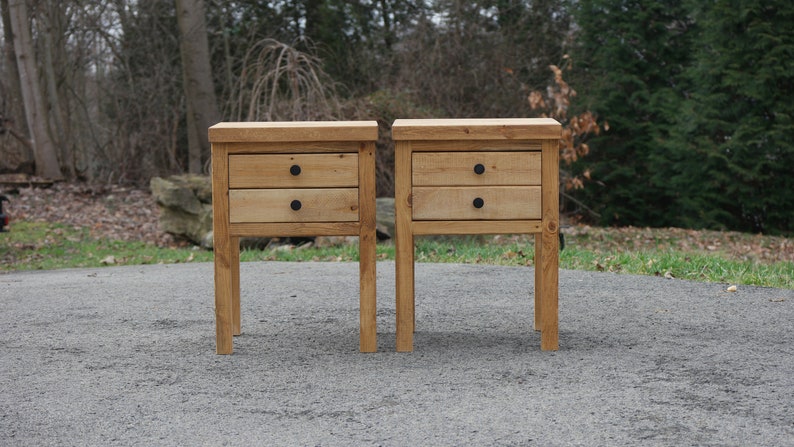 2 Drawers Rustic Bedside Table Single Set of 2 Solid Wood Nightstands image 3