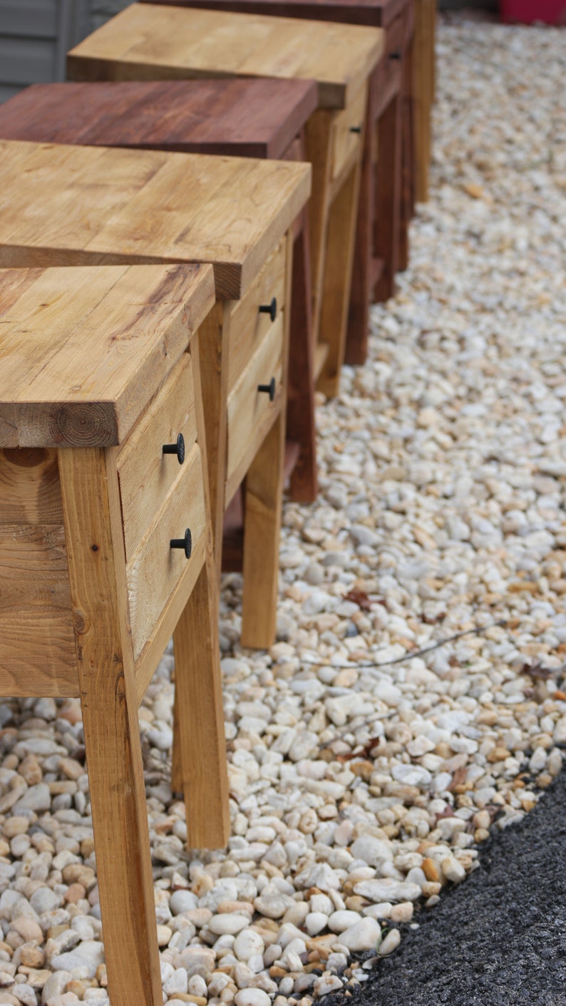 2 Drawers Rustic Bedside Table Single Set of 2 Solid Wood Nightstands image 6