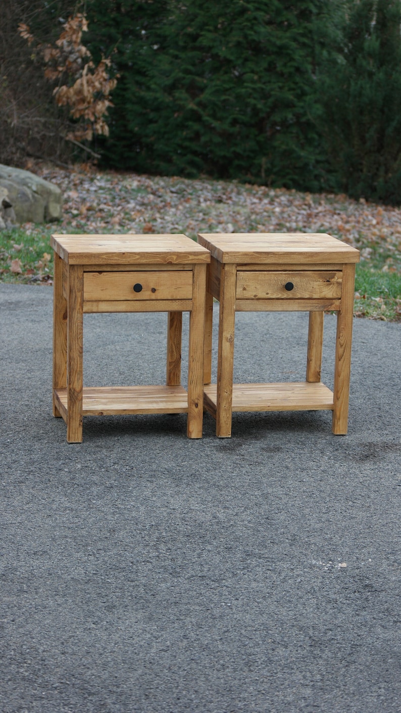 Set of 2 Rustic Farmhouse-Style Bedside Cabinet W/Drawer & Shelf for your bedroom Or for a great gift / Set or Single image 1