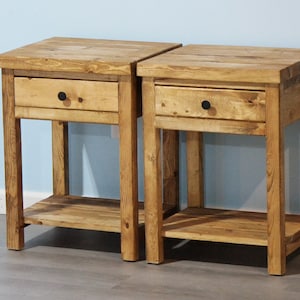 Set of 2 Rustic Farmhouse-Style Bedside Cabinet W/Drawer & Shelf for your bedroom Or for a great gift / Set or Single image 3