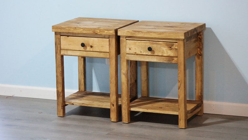 Set of 2 Rustic Farmhouse-Style Bedside Cabinet W/Drawer & Shelf for your bedroom Or for a great gift / Set or Single image 3