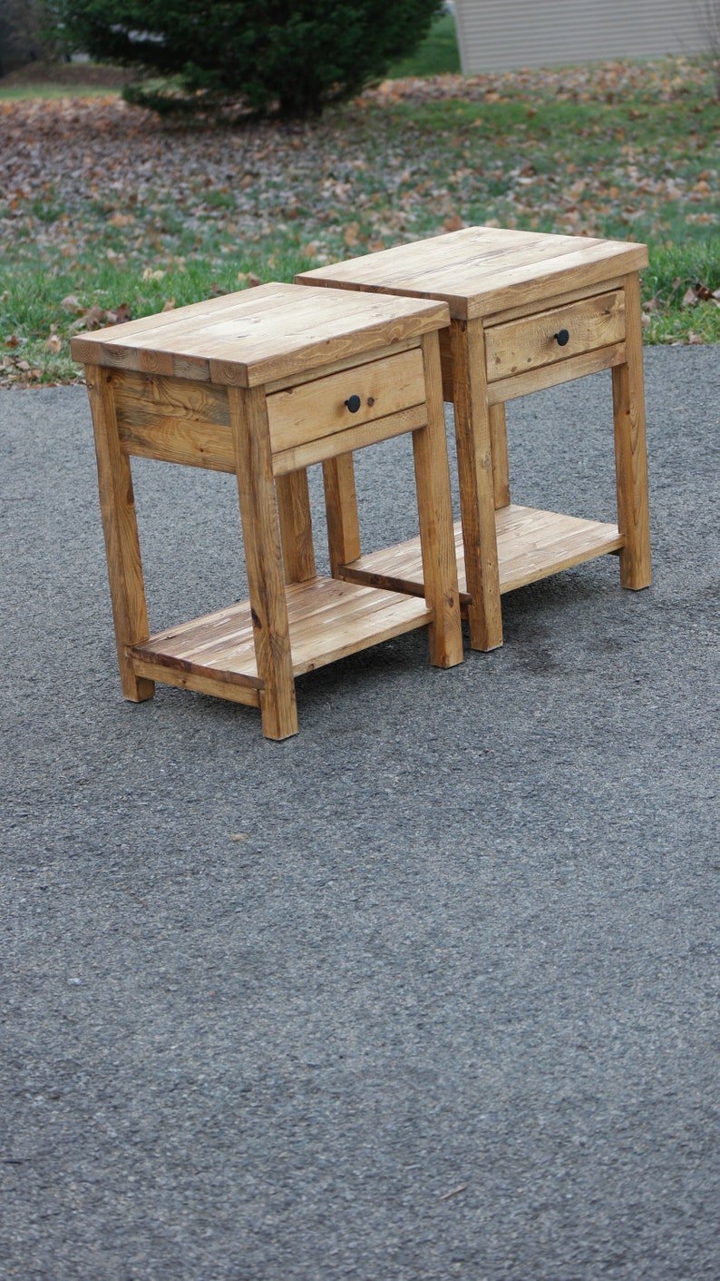 Set of 2 Rustic Farmhouse-Style Bedside Cabinet W/Drawer & Shelf for your bedroom Or for a great gift / Set or Single image 5