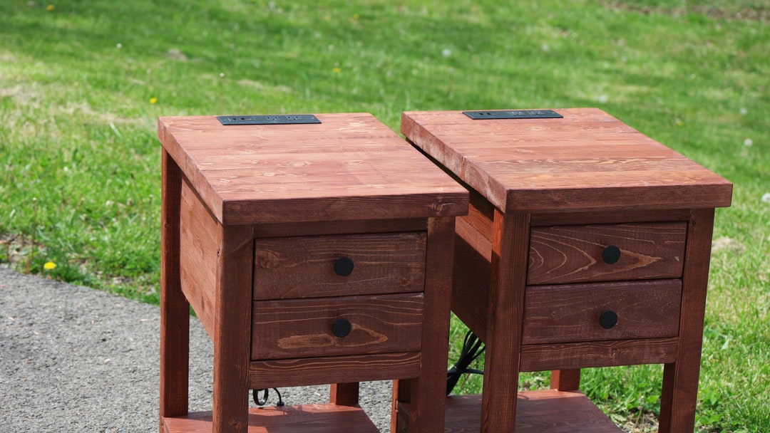 Table With Charging Station, 2 Drawers, and Shelf set of 2 single - Etsy