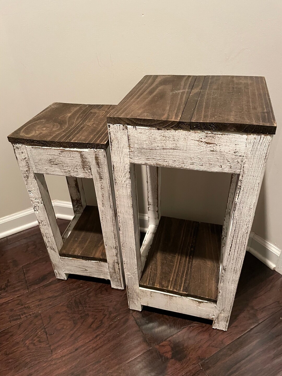 SET White Reclaimed Wood Rustic Farmhouse Sofa End Tables/ Etsy