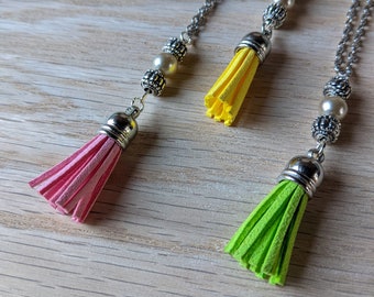 Tassel Necklace for Women, Spring Jewelry, Suede Tassel, Statement Necklace, Chain Necklace, Necklace Layering