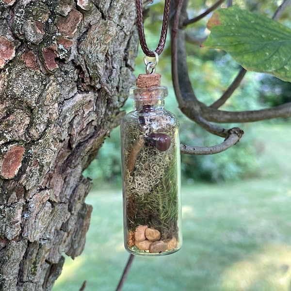 Terrarium Necklace, Mini World Bottle Necklace, Tiny Forest Moss Necklace, Spring Jewelry, Glass Moss Pendant Necklace, Glass Moss Necklace