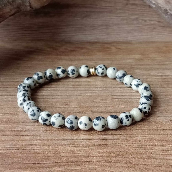 Beautiful Natural Dalmatian Jasper Bracelet, Stone of Joy, Creativity & Positive Energy. Unique Gift.