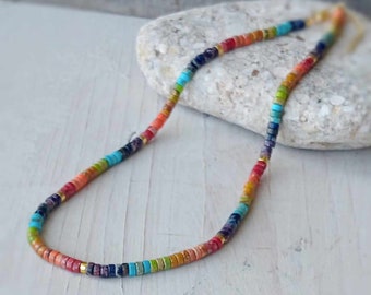 Rainbow Chakra Choker Necklace, Positive Vibe, Boho Style, Gifts.